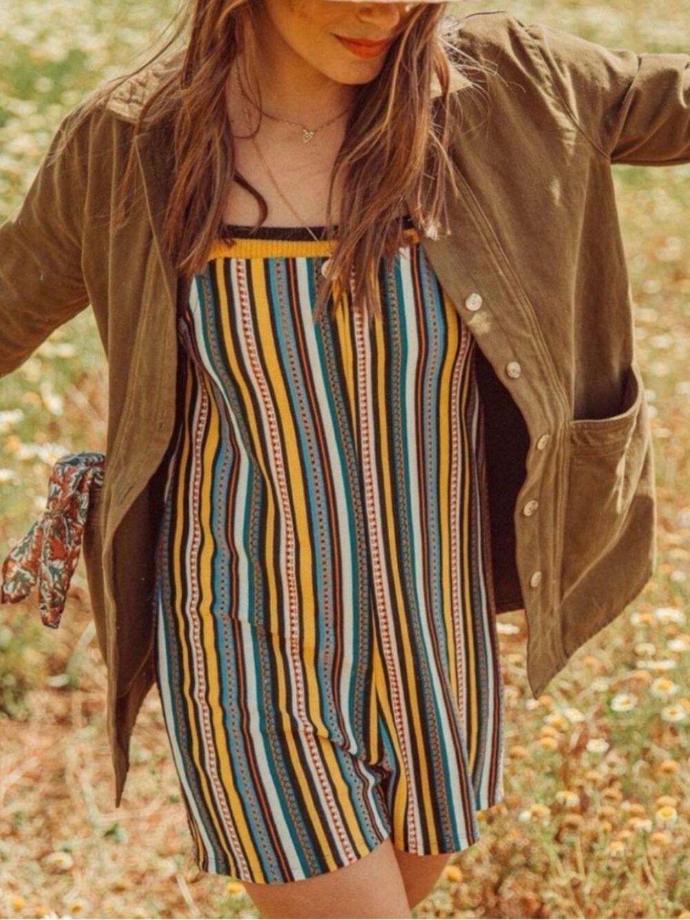 ZARA BLOGGER FAVORITE SHORT STRIPED JUMPSUIT